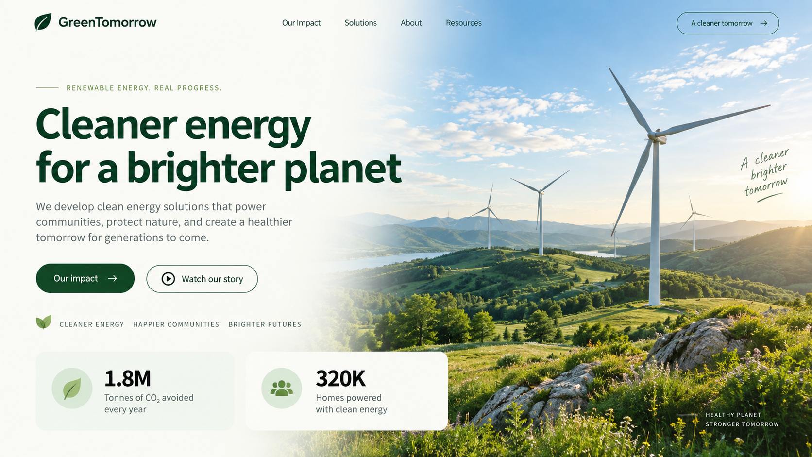 Renewable energy company site with output statistics