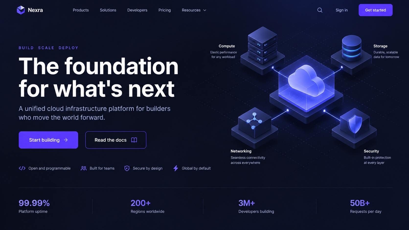 Cloud infrastructure product site with deployment console
