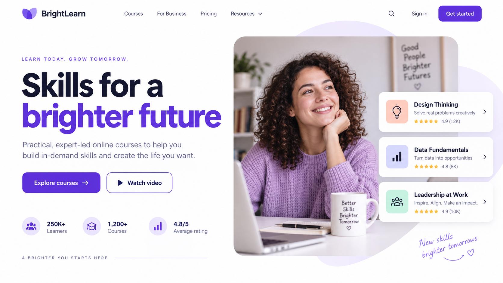 Education platform homepage with course catalogue